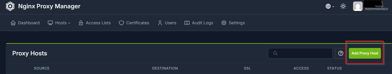 Add Proxy Host